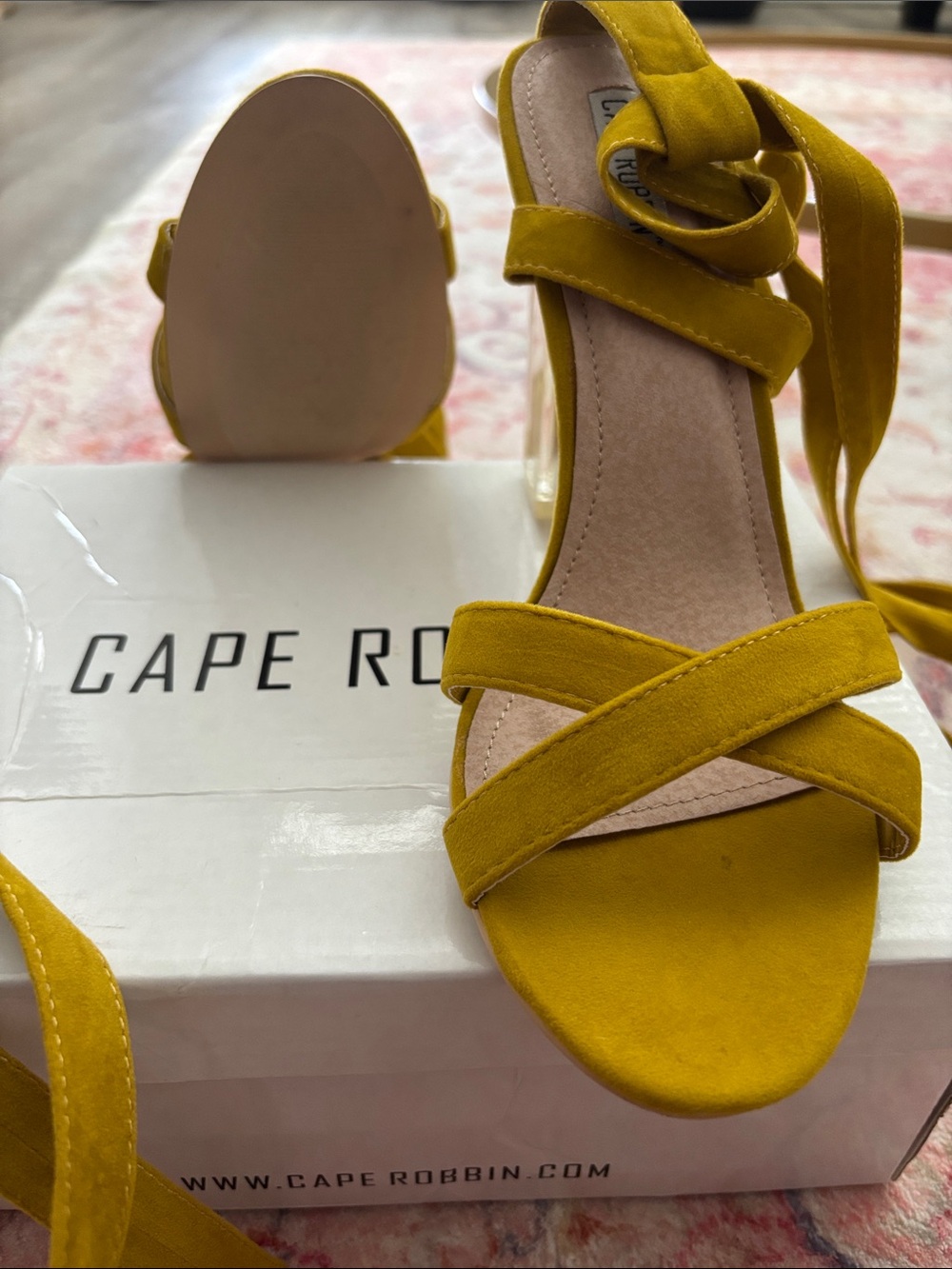 Cape Robbin Mustard Yellow Lace-Up Block Heel Sandals
